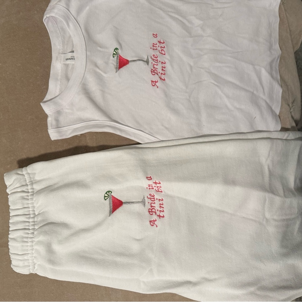 White Sleeveless Top and Joggers Set with Embroidery